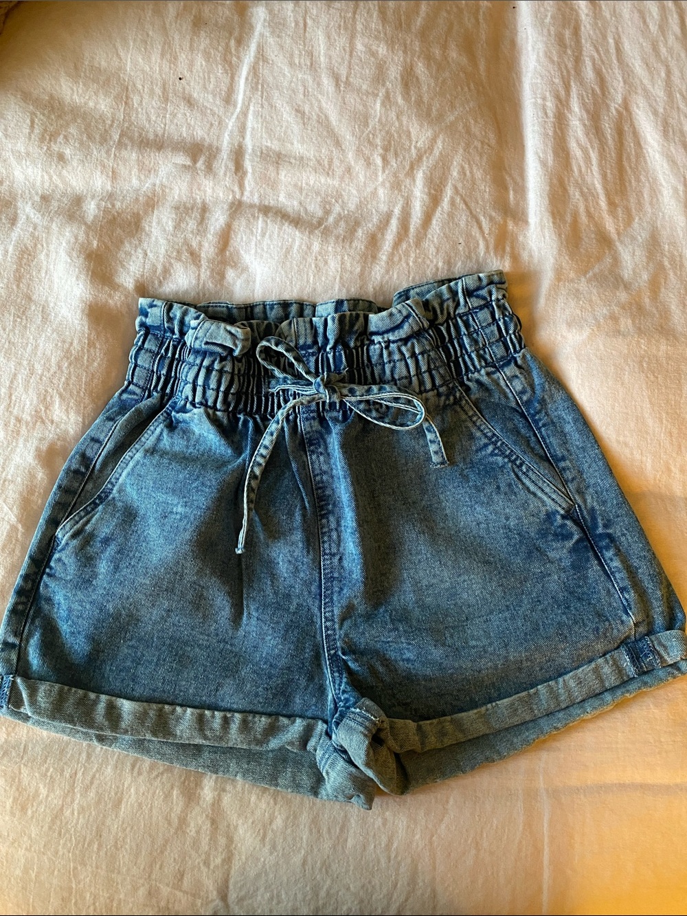 Charlotte Russe Blue Paperbag Waist Denim Shorts